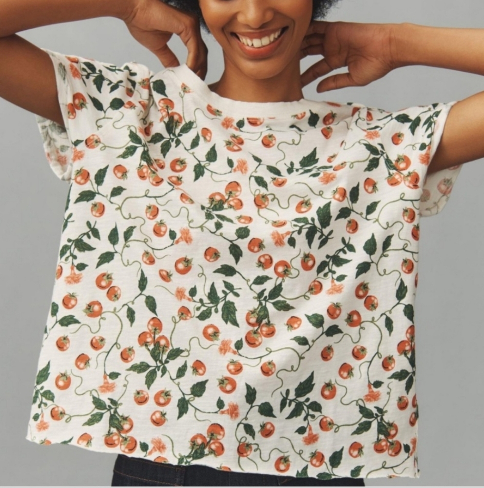 NWT Maeve by Anthropologie Tomato Print Boxy Tee